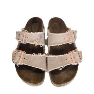 Birkenstock Arizona Canvas Sandals Womens 8 Two Strap Pink Distressed Look Slide